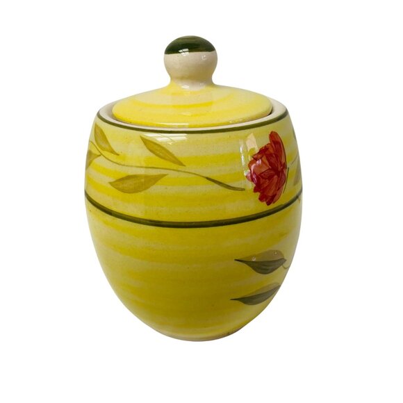 Ginger Jar Ceramic Yellow Floral Jar With Lid Storage 4" Decorative Hand-Painted - Picture 2 of 13